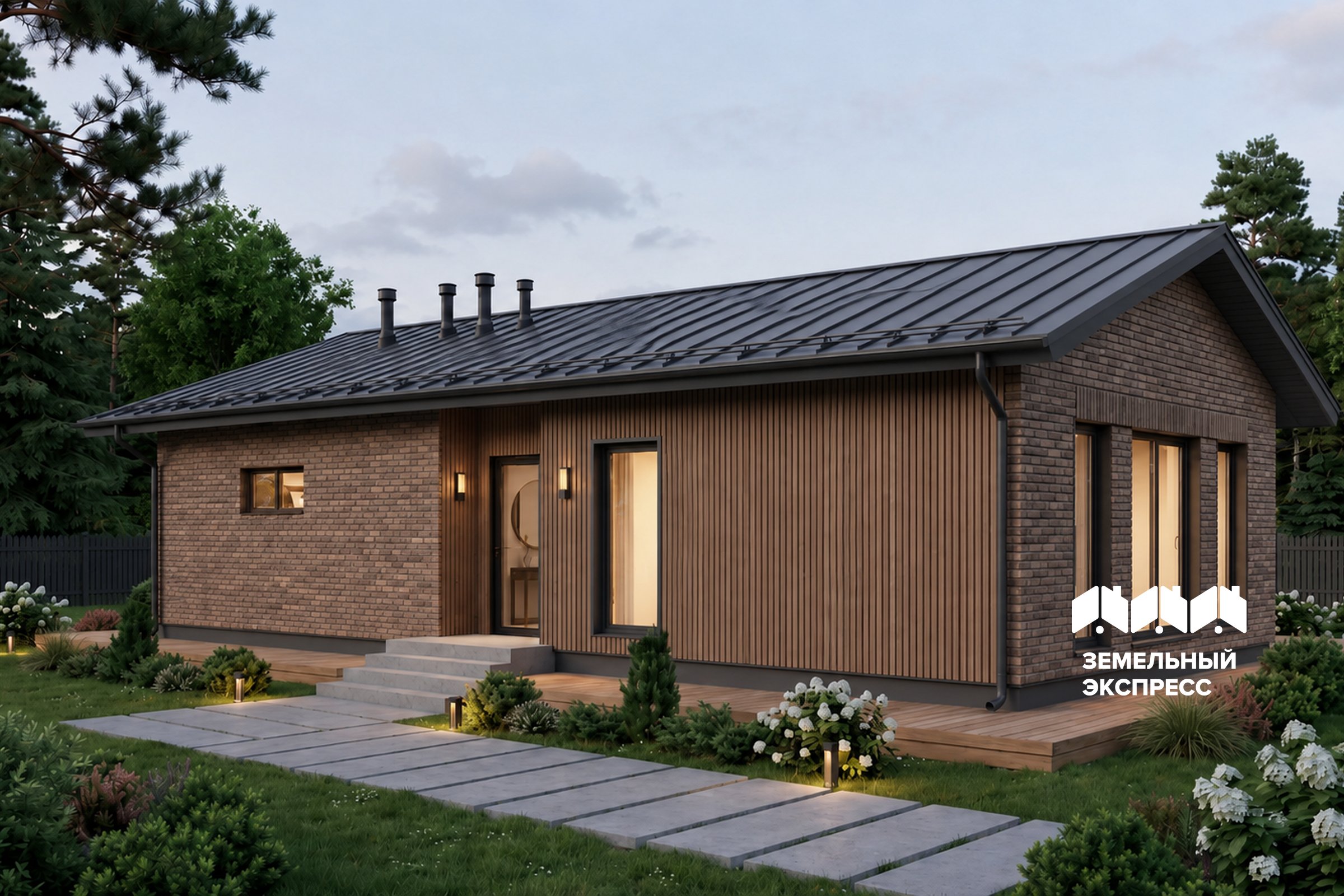 Одноэтажный дом в классическом стиле, 87 м²