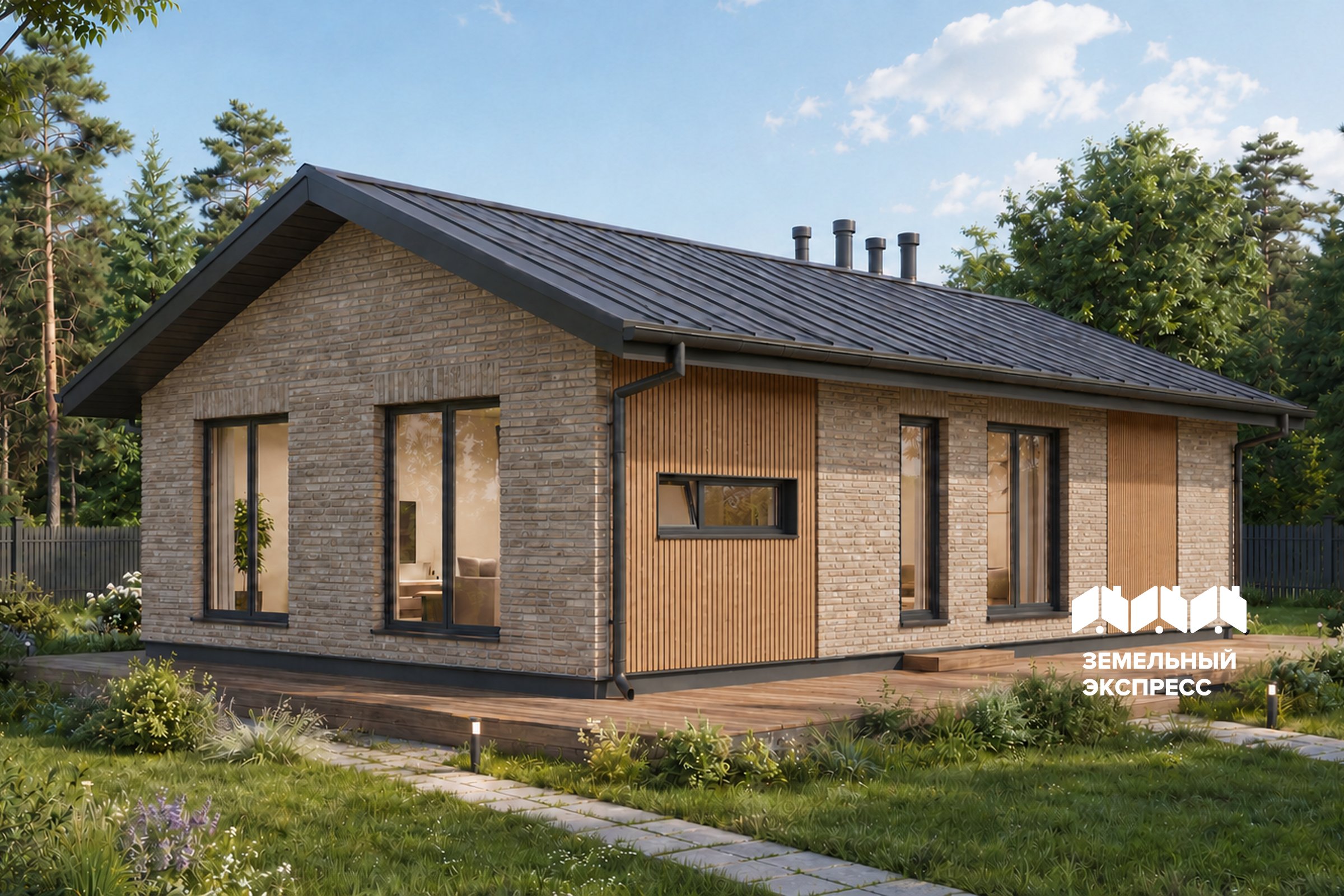 Одноэтажный дом в классическом стиле, 87 м²
